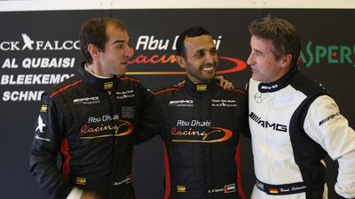 Team Abu Dhabi by Black Falcon drivers, from left: Jerome Bleekemolen, Khaled Al Qubaisi and Bernd Schneider. Delores Johnson / The National