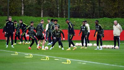 Manchester United players during training. PA