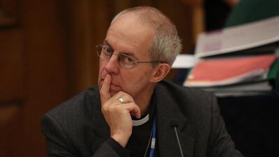 The Archbishop of Canterbury, Justin Welby, at the General Synod at Church House in London. Peter Macdiarmid / Getty Images