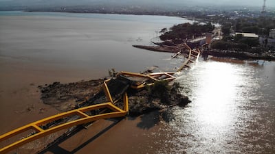 A collapsed bridge is pictured in Palu. AFP