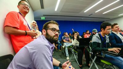 Students during the pitching workshop of the Dubai Startup Weekend at Astrolabs. Victor Besa for The National