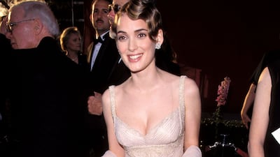 Winona Ryder in a blush gown at the 68th Academy Awards on March 25, 1996. Getty