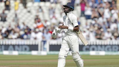 India all-rounder Hardik Pandya walks from the field after being the last man out, after the game ends on Day 4 at Edgbaston. AFP