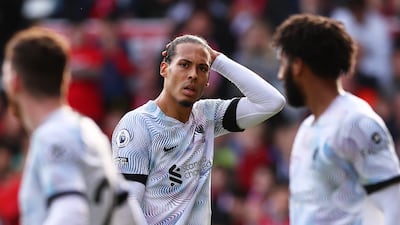 Soccer Football - Premier League - Nottingham Forest v Liverpool - The City Ground, Nottingham, Britain - October 22, 2022 Liverpool's Virgil van Dijk reacts REUTERS/David Klein EDITORIAL USE ONLY. No use with unauthorized audio, video, data, fixture lists, club/league logos or 'live' services. Online in-match use limited to 75 images, no video emulation. No use in betting, games or single club /league/player publications. Please contact your account representative for further details.