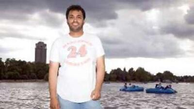UAE student Ahmad Eissa Al Falahi poses for a portrait session in Hyde Park, London, England. Ahmad is one of a group of students from the western region of the UAE studying and obtaining work experience in the city