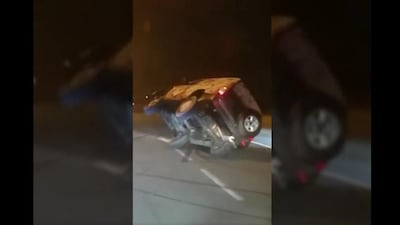 A screen grab from a video shared by Sharjah Police showing a stunts performed by an Emirati man who was arrested after the video went viral on social media. Courtesy Sharjah Police