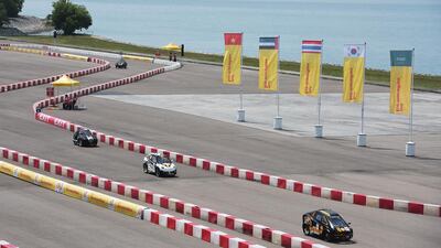 UrbanConcept cars on the track at the Changi Exhibition Centre. Joseph Nair for Shell