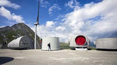Some of the huge parts of a wind turbine at Griessee lake. Olivier Maire / EPA