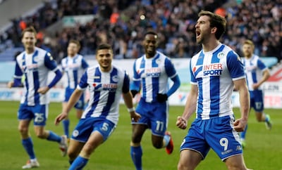 Soccer Football - FA Cup Fourth Round - Wigan Athletic vs West Ham United - DW Stadium, Wigan, Britain - January 27, 2018 Wigan Athletic’s Will Grigg celebrates scoring their second goal Action Images via Reuters/Carl Recine TPX IMAGES OF THE DAY