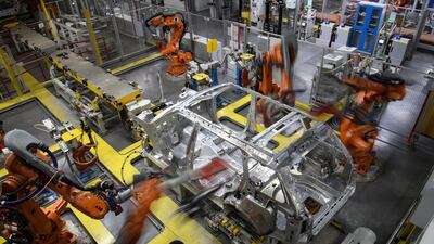 The production line at the Jaguar Land Rover factory in Solihull. Getty