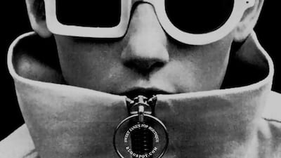 Supermodel Twiggy wears asymmetric sunglasses by Pierre Cardin in the 1960s. Courtesy Pierre Cardin Museum