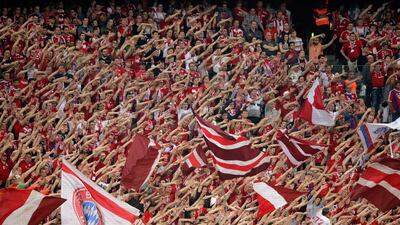 Bayern Munich fans show their support at the Allianz Arena on Tuesday night during the Champions League semi-final second leg against Barcelona. Adam Pretty / Bongarts / Getty Images