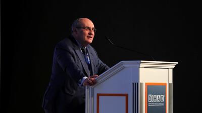 Antonio Vitorino, director-general of International Organisation for Migration, speaks during the opening session of the Dubai International Humanitarian Aid and Development. Chris Whiteoak / The National