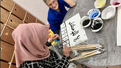 Marie-Claude Quignon, a French visual artist , working in a Palestinian refugee camp. Courtesy Marie-Claude Quignon