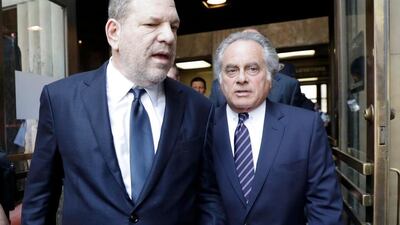 Former movie producer Harvey Weinstein and his attorney Benjamin Brafman leave the court after his hearing on two counts of rape in State Supreme Court in New York. Jason Szenes / EPA