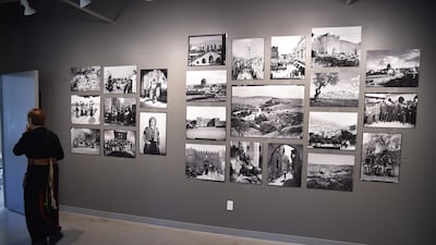 A visitor tours the Palestinian Museum on the day of its inauguration in Woodbridge, Connecticut. It is the first museum in the United States dedicated to Palestinian art. Hector Retamal / AFP