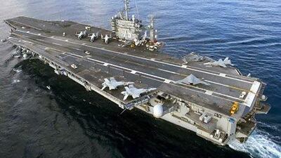 The aircraft carrier USS Harry S Truman on patrol in the Atlantic. The US navy has ordered three new carriers; first in the line, the USS Gerald R Ford comes with a price tag of $12.3bn. Kristina Young / AFP