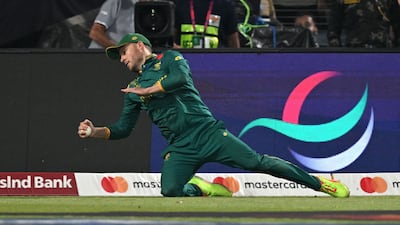 South Africa's David Miller takes the catch to dismiss New Zealand's Daryl Mitchell. AFP