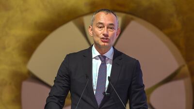 Welcoming remarks by Nickolay Mladenov Director General of the Anwar Gargash Diplomatic Academy(AGDA), UAE during Hili Forum 2026 held at the St. Regis Saadiyat Island Resort in Abu Dhabi. Victor Besa / The National