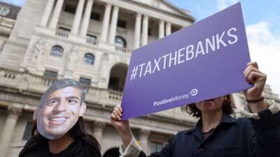 Protesters outside the Bank of England. Bloomberg