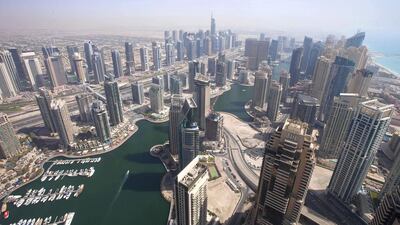 The Dubai Marina view from the 72nd floor penthouse apartment at the Cayan Tower in the Dubai Marina. Razan Alzayani / The National