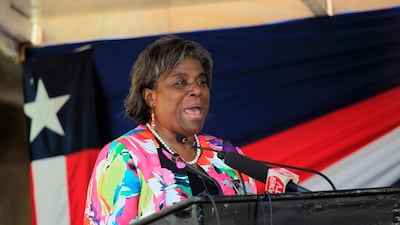 Linda Thomas-Greenfield, chosen as President-elect Joe Biden's ambassador to the UN, speaks during the inauguration of the Mount Coffee Power Plant in Harrisburg, outside Monrovia, Liberia. EPA