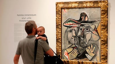 Visitors tour the exhibition at Sursock Museum in Beirut. AFP