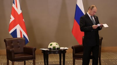 Russian president Vladimir Putin waits for the arrival of British prime minister David Cameron on November 16, 2015, ahead of their bilateral meeting on Day 2 of the G20 summit in Antalya, Turkey. World leaders are scheduled to discuss climate change, the global economy, the refugee crisis and terrorism in the wake of the terrorist attack in Paris that killed 129 people. Chris McGrath / Getty Images