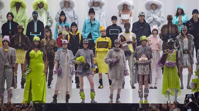 Models gathering for the showcase's finale. AFP