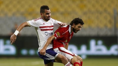 Al Ahly's Hossam Ghaly, right, and Zamalek's Ahmed Eid, left, compete for the ball during an Egyptian Premier League match in July. Amr Abdallah Dalsh / Reuters / July 21, 2015