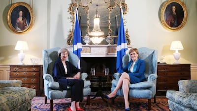 Britain's new prime minister Theresa May, left, meeting Scotland's first minister Nicola Sturgeon in Bute House in Edinburgh, on July 15, 2016. Andrew Milligan/AFP Photo