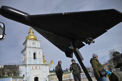 A Shahed drone on display in Kyiv, Ukraine. AFP