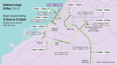 Road closures for day 1 of Dubai Tour. Ramon Peñas / The National