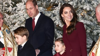 Britain's Prince William, Catherine, Princess of Wales, Prince George and Princess Charlotte attend the Together at Christmas carol service at Westminster Abbey, London, on Thursday. Reuters