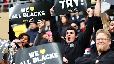 All Blacks fans cheer on their team during the Bledisloe Cup match between the New Zealand and the Australia at Sky Stadium in Wellington. Getty Images