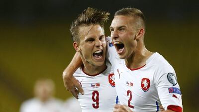 The Czech Republic have beaten Netherlands and Turkey in their two Euro 2016 qualifying matches so far. Above, Pavel Kaderabek, right, and Borek Dockal celebrate a goal against Turkey. Murad Sezer / Reuters / October 10, 2014
