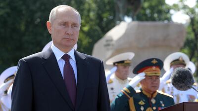Russian President Vladimir Putin attends the 'Russia Navy Day' parade in St Petersburg last week. EPA