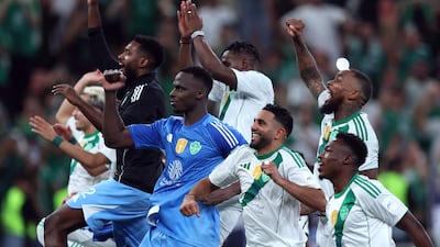 Players of Al Ahli their win in the AFC Champions League semi-final against Vissel Kobe in Jeddah. Getty Images