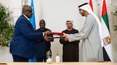 Sheikh Mohamed and Mr Tshisekedi witness the agreement exchange conducted by Minister of State Sheikh Shakhbout bin Nayhan