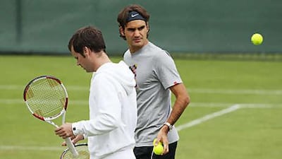 Roger Federer, in grey, is an ardent supporter of the Swiss football team, but insists he will not interrupt his matches.