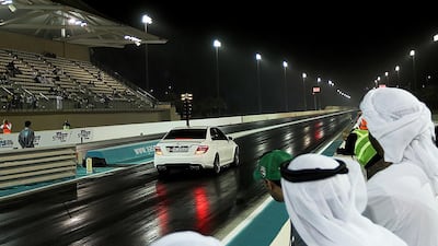 Drivers compete in the Yas Super Street Challenge Drag Racing at the Yas Marina Circuit in Abu Dhbai. Satish Kumar / The National