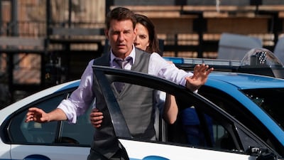 Tom Cruise and Hayley Atwell filming for 'Mission: Impossible 7' in Rome on October 13, 2020. AP Photo