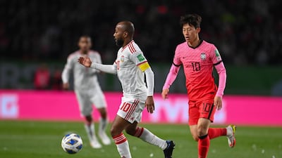 Ismail Matar of the UAE during the World Cup qualifier against South Korea on Thursday. Photo: UAE FA