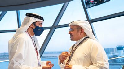 Sheikh Abdullah bin Zayed, Minister of Foreign Affairs and International Co-operation, speaks with Prince Salman bin Hamad, Crown Prince and Prime Minister of Bahrain. Photo: Mohamed Al Hammadi / Ministry of Presidential Affairs