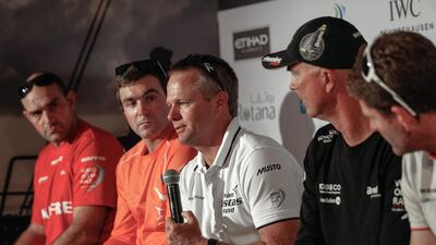 Team Vestas Wind skipper Chris Nicholson, in white, has been fielding media queries ever since their boat ran ground. Ainhoa Sanchez / VOR