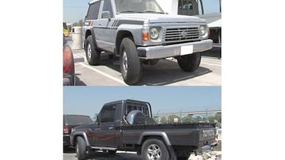 Dubai police have released these pictures of the two vehicles confiscated as part of the investigation into an online video showing stunts taking place on the Sheikh Zayed Road.