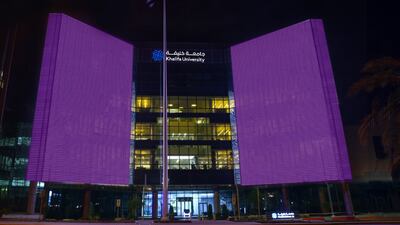 Khalifa University also lit up in the colour purple.