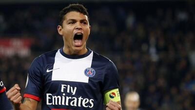 Thiago Silva celebrates after scoring for PSG on Sunday.