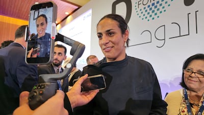 Algerian boxer and Olympic gold medal winner Imane Khelif at the Doha Forum. Mohamad Ali Harisi / The National