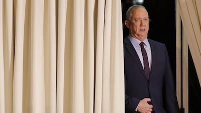 The leader of Israel's Blue and White electoral alliance Benny Gantz arriving to deliver a statement in the central Israeli city of Ramat Gan. AFP